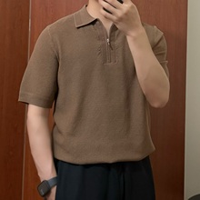 纯色针线半拉链短袖翻领T恤夏季新款男士商务休闲百搭修身polo衫