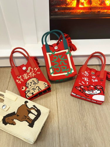 Мультяшная милая трикотажная сумка через плечо, небольшая сумка, портативная барсетка для выхода на улицу, в корейском стиле