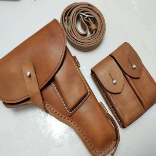 54黄牛皮手木仓套 斜背带弹夹套枪套 影视道具黄牛皮普套