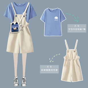 女童夏款背带裤薄款短裤套装2026夏季新款12岁中大童炸街阔腿裤子