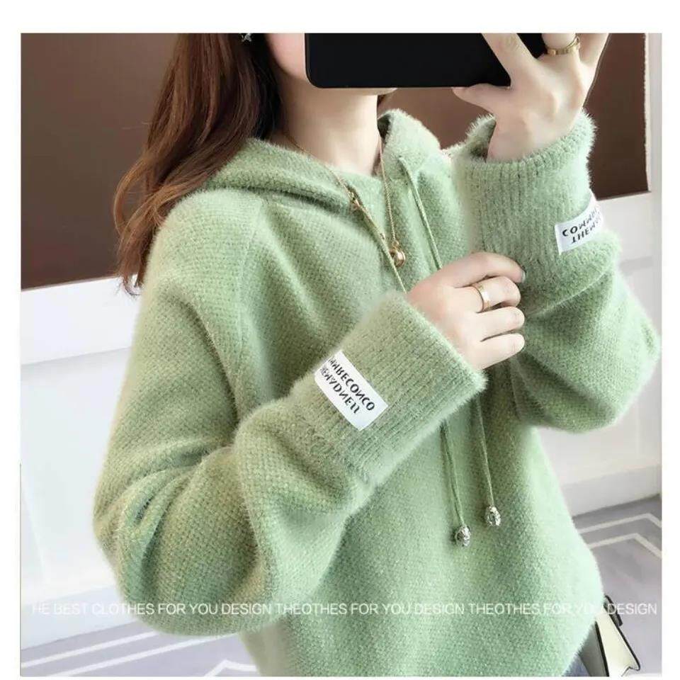 女童加绒毛衣秋冬2025冬季新款中大童韩系慵懒风内搭加厚绿色上衣