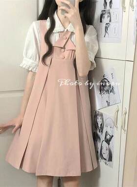 女童夏季高级感娃娃领衬衫背带连