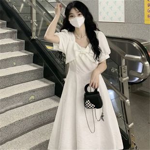 女童法式方领连衣裙12岁中大童夏季新款气质长裙夏天白色长裙套装