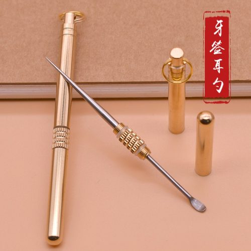 纯黄铜金属不锈钢双用牙签耳勺掏耳勺神器掏耳扒钥匙扣圈黄铜挂件