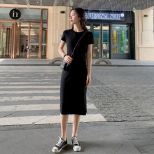 黑色连衣裙女夏设计感2024年新款 开叉裙 赫本风小黑裙收腰显瘦法式