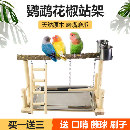 中小型鹦鹉站架实木制牡丹玄凤虎皮秋千爬梯花椒木站棍站台鸟架子 - 封面