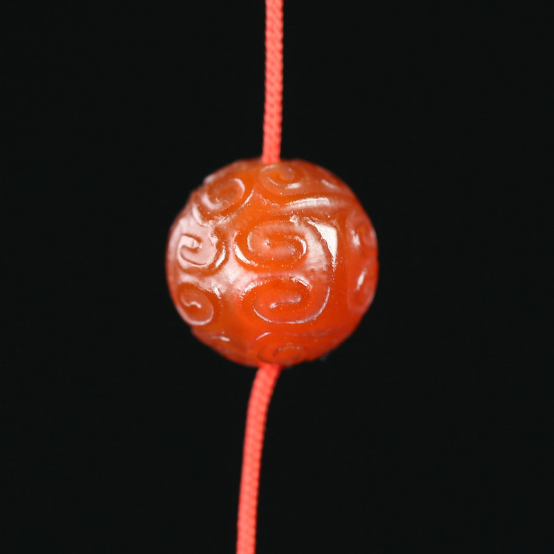 纯天然红玛瑙雕花老矿原石回纹14mm圆珠散珠DIY配饰手链手串B176