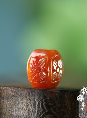 天然红翡手工雕花鼓形桶珠15*12mm孔2mmdiy中国风手串手链J184