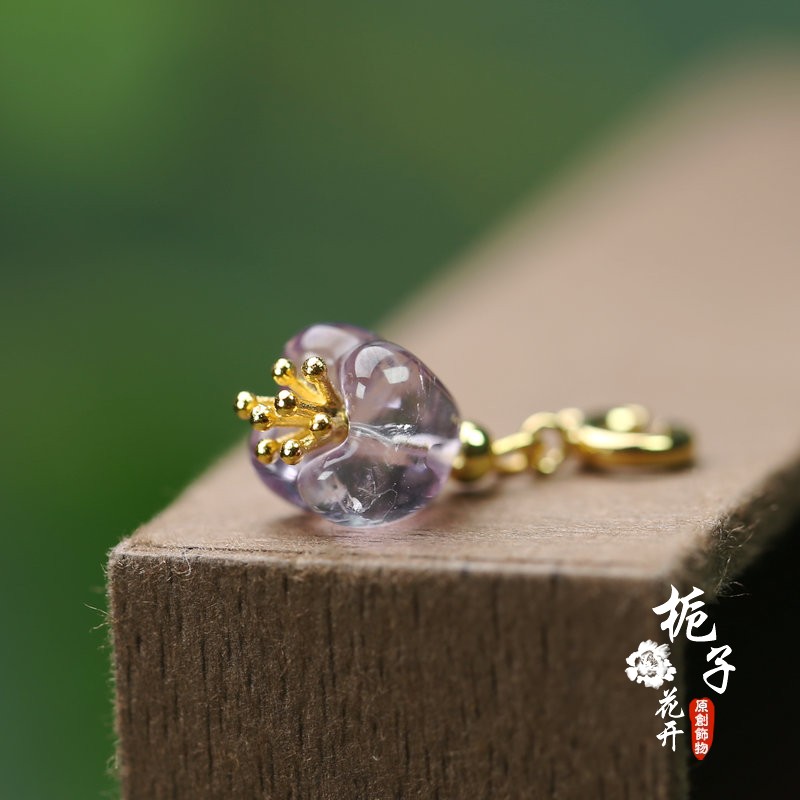 天然紫色水晶桂花活扣小滴溜
