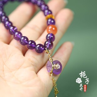 天然紫水晶福字钱袋小提留活扣12mmDIY项链手链配饰配件吊坠D6