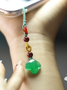 天然绿玉髓四叶草挂坠中国风古风