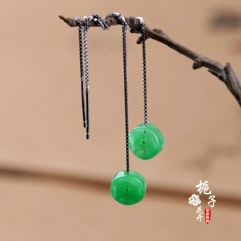 s925纯银耳线。干青葫芦四叶草