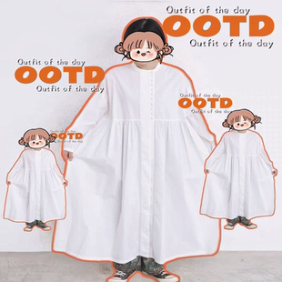 日系纯棉宽松温柔风高级甜美减龄豆豆纽扣娃娃衫 长裙25091345