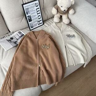 26011644 老钱风双头拉链毛衣加厚针织开衫 百分羊毛针织衫 时尚