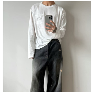 1996做破领口袖口下摆棉麻圆领长袖竹节纹理T恤25092744