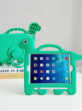 适用ipadA16平板硅胶壳儿童款手提恐龙硅胶壳A3354防摔壳全包支架耐脏2025款ipad11代绿色恐龙外壳A2197支架