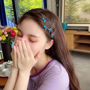 款 蓝色蝴蝶发夹小号一字夹韩版 可爱甜美边夹ins网红超仙发卡热卖
