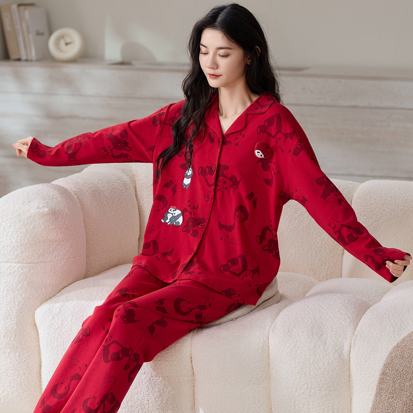 睡衣女春秋款纯棉长袖本命年大红色高级感夏季薄款外穿家居服套装