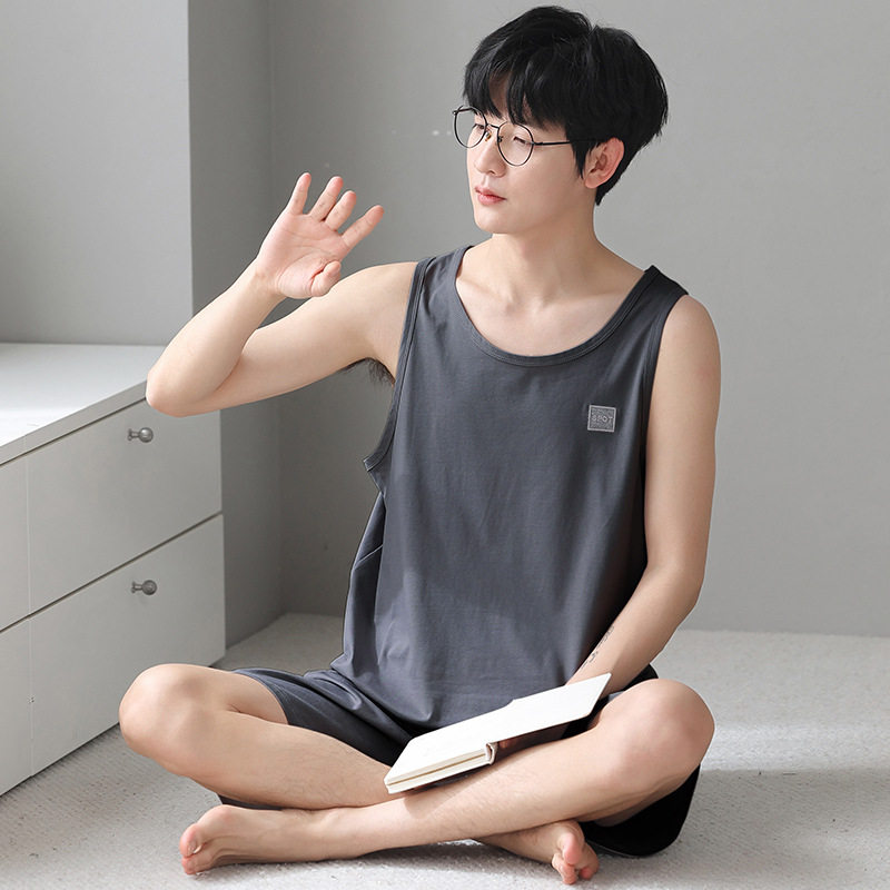 莫代尔男背心睡衣简约大码家居服