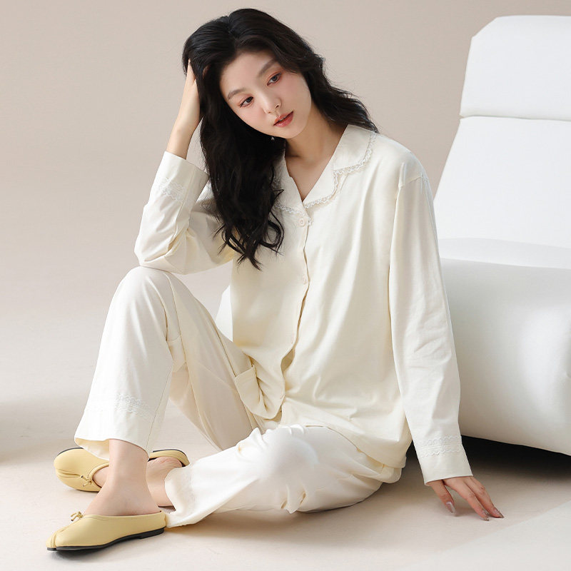 纯棉睡衣女高级感秋冬季简约套装