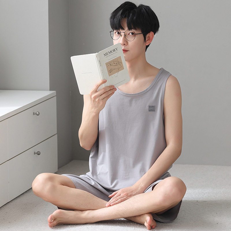 莫代尔男背心睡衣套装简约大码