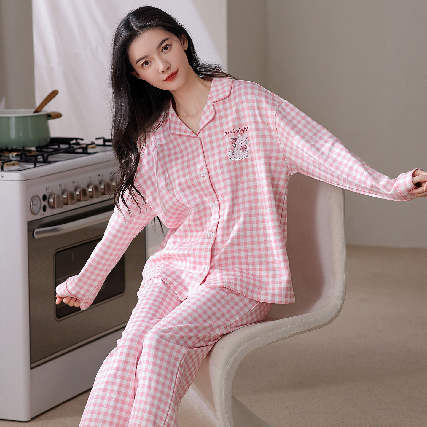 睡衣女秋季开衫家居服套装卡通