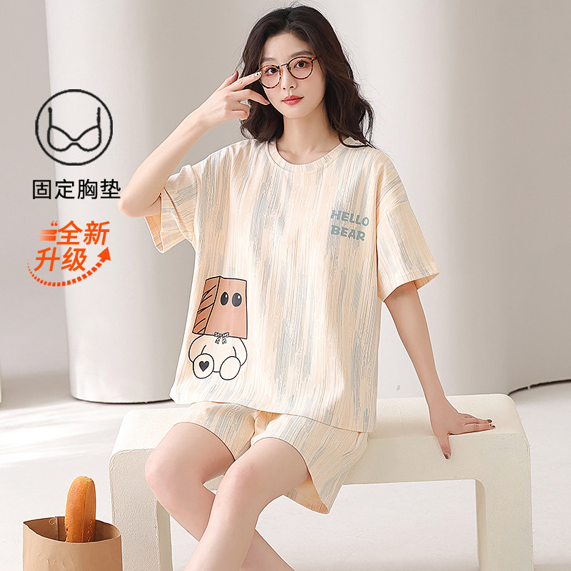 睡衣女款短袖短裤可爱外穿套装
