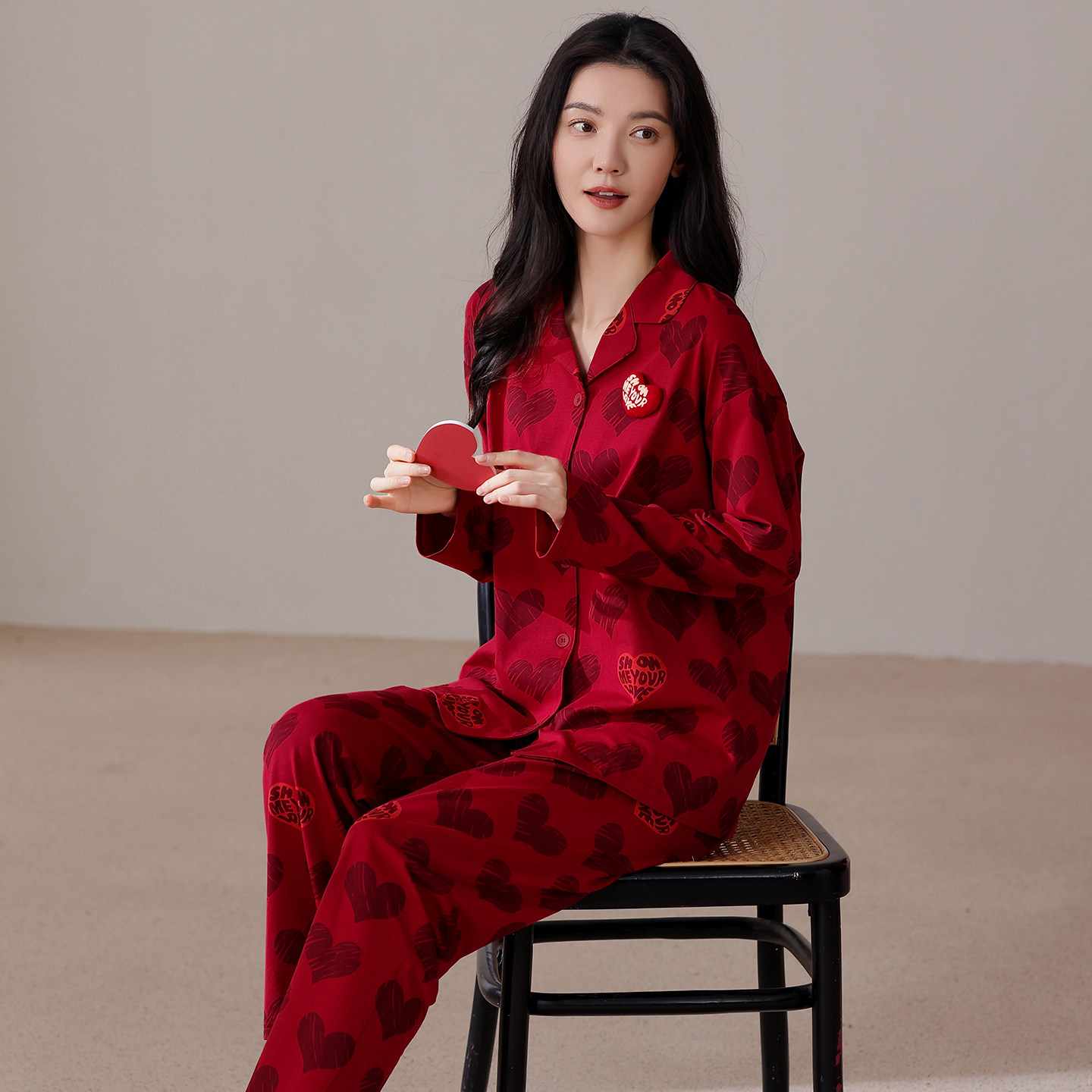 睡衣女春秋季纯棉长袖本命年大红色高级感高档薄款外穿家居服套装