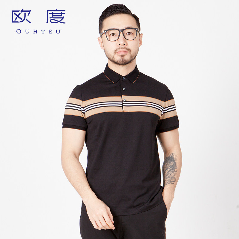 ouhteu/欧度男士短袖翻领黑色商务合体版夏季