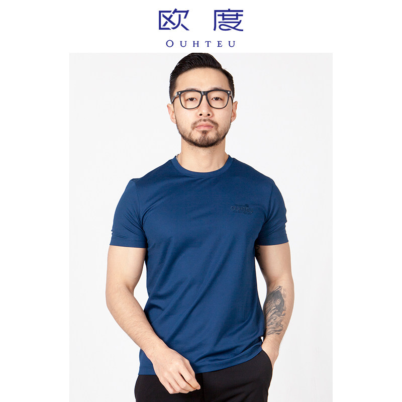 ouhteu/欧度男士短袖t恤针织圆领休闲合体版夏季