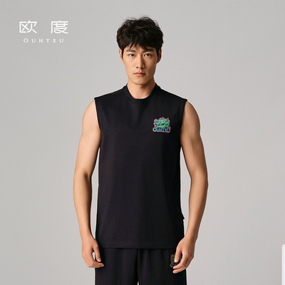 新上新OUHTEU/欧度【棉】无袖T恤黑色修身版潮男夏季2061