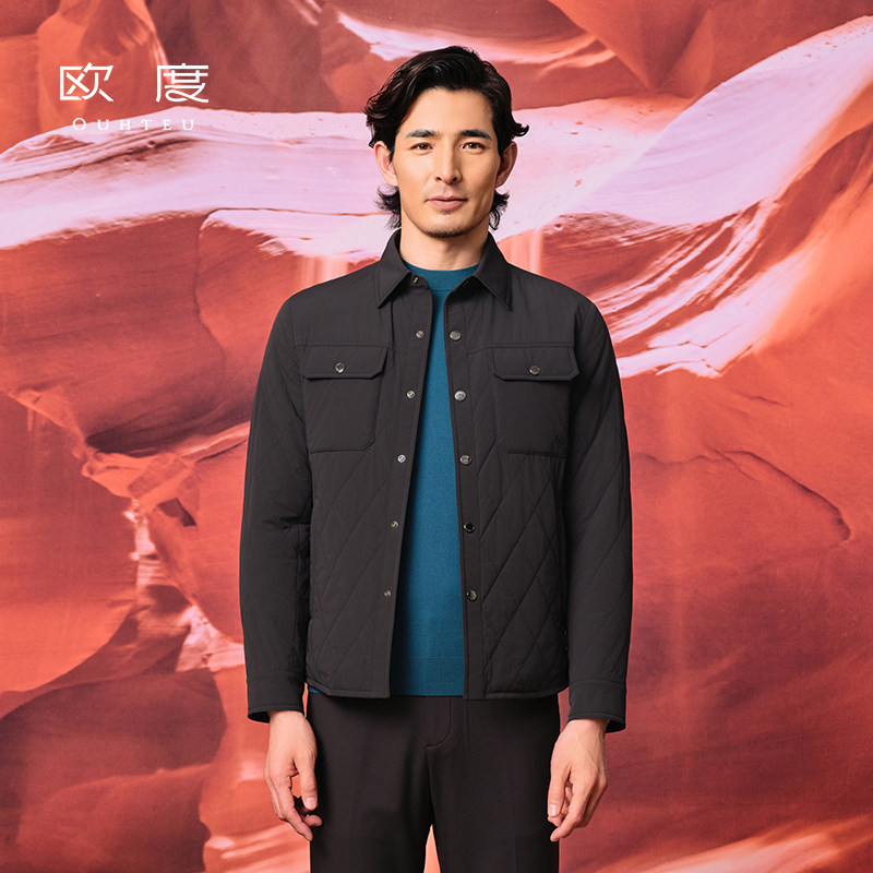 OUHTEU/欧度【聚酯纤维】商务棉服男士黑色合体版冬季3707