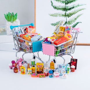 创意微缩迷你儿童仿真手推车超市购物车过家家食玩模型玩具小物品