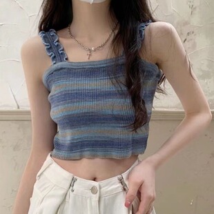 显瘦短款 性感小心机露脐吊带背心胖妹妹大码 修身 夏季 针织上衣 女装