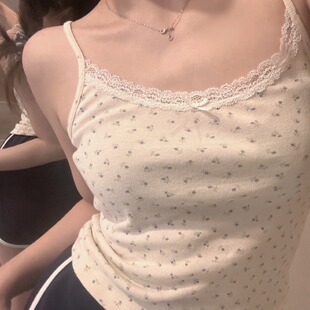 显瘦无袖 大码 百搭修身 小清新甜美碎花吊带背心胖妹妹夏季 上衣 女装