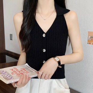 显瘦打底针织背心 修身 韩版 ins风甜辣风小众挂脖背心微胖妹妹夏季