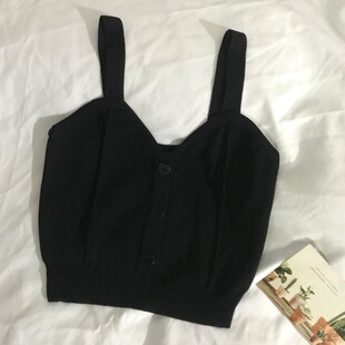 遮肉修身 爱心纽扣吊带小背心微胖妹妹夏季 显瘦针织上衣潮 女装 大码