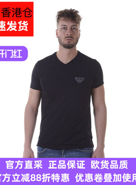 ARMANI JEANS阿玛尼男士春夏黑色V领精品短袖透气T恤3Y6T066J1FZ