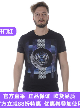 versace jeans范思哲VJ品牌男士个性印花黑色短袖T恤纯棉B3GRA75C