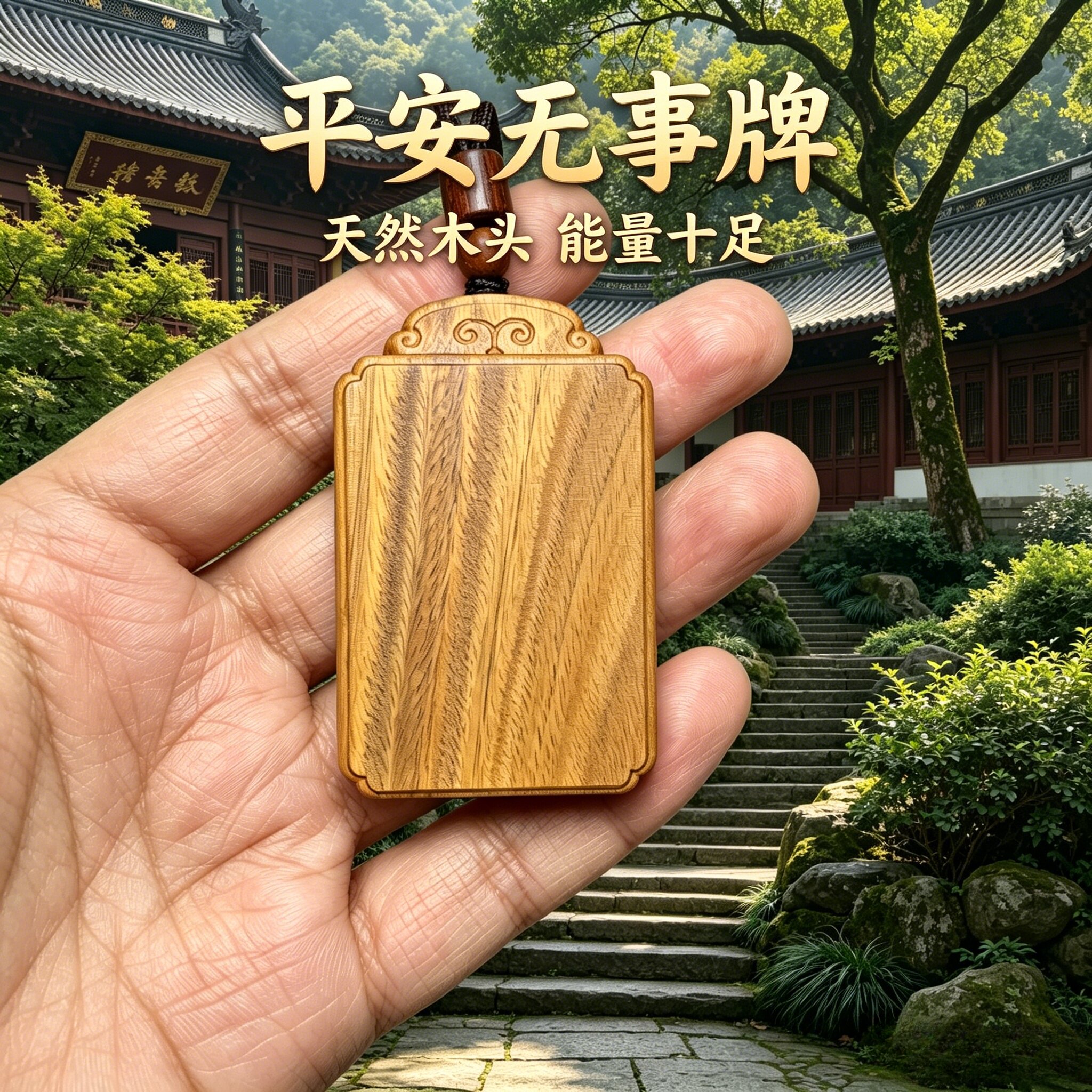 枣木平安无事牌佩戴挂件木牌竖牌求学木雕护身符本命牌保平安项链