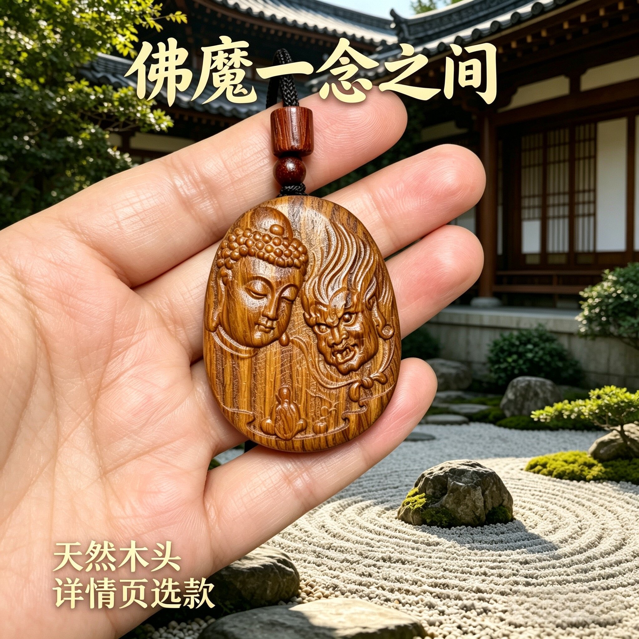 枣木佛魔一念之间缺木佩戴车挂椭圆求学护身符佛牌护身符本命项链