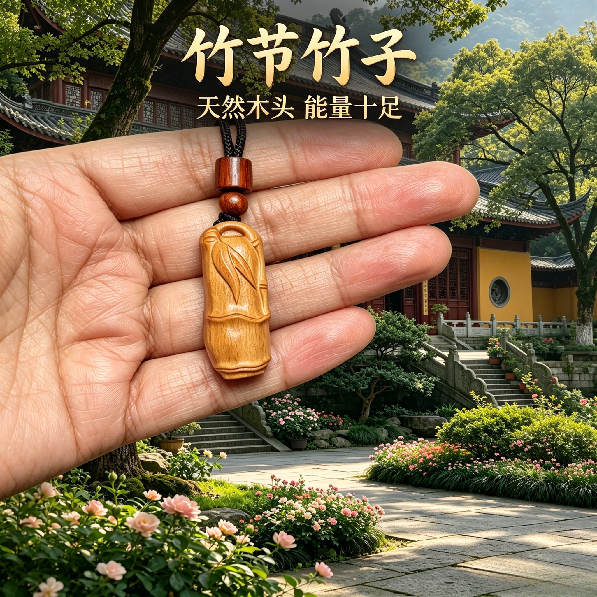 绿檀木竹节竹子节节高平安吊坠46牌木牌竖牌木雕转运车挂佛牌男女