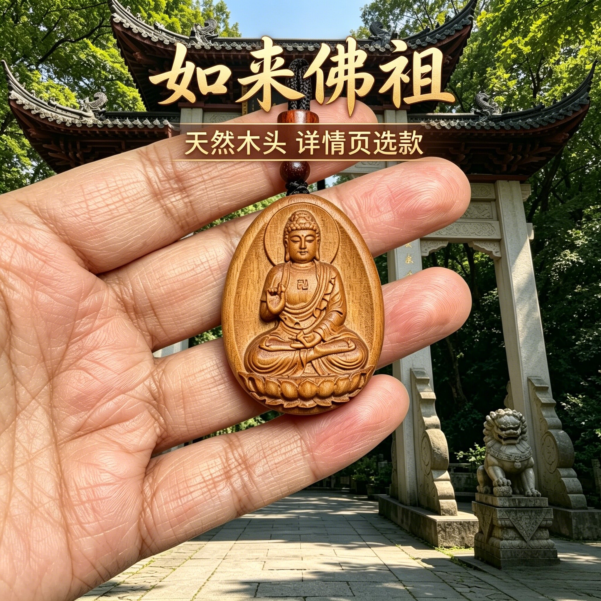 桃木如来佛祖释迦摩尼46牌木牌缺木圆牌求学考试项链平安符护身护