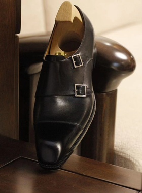 Oct全手工MTO固特异正装休闲商务男士孟克鞋琴底工艺黑色monk