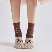 蓝烁日系二趾袜miu风女士分趾袜猫分色中筒袜四季 吸汗女袜两指袜