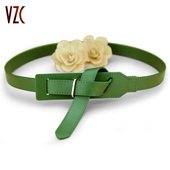 腰封女真皮头层纯牛皮绿色时尚 饰配连衣裙风衣大衣打结腰带 皮带装