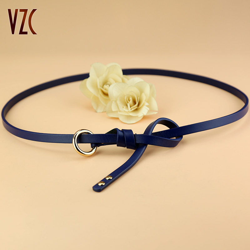 腰带女真皮头层牛皮装饰细皮带蓝色配裙子连衣裙大衣裤带打结腰链