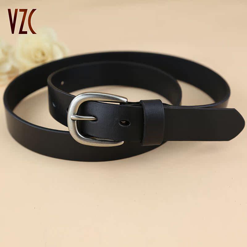 皮带女真皮头层纯牛皮宽牛仔裤休闲百搭时尚黑色针扣裤带女士腰带
