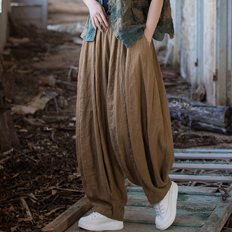 苎麻长裤春夏季棉麻女装南瓜裤文艺宽松阔腿休闲裤太极瑜伽灯笼裤