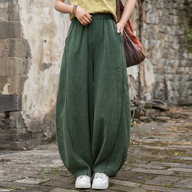 苎麻长裤春夏季棉麻女装哈伦裤文艺宽松阔腿休闲裤太极瑜伽灯笼裤